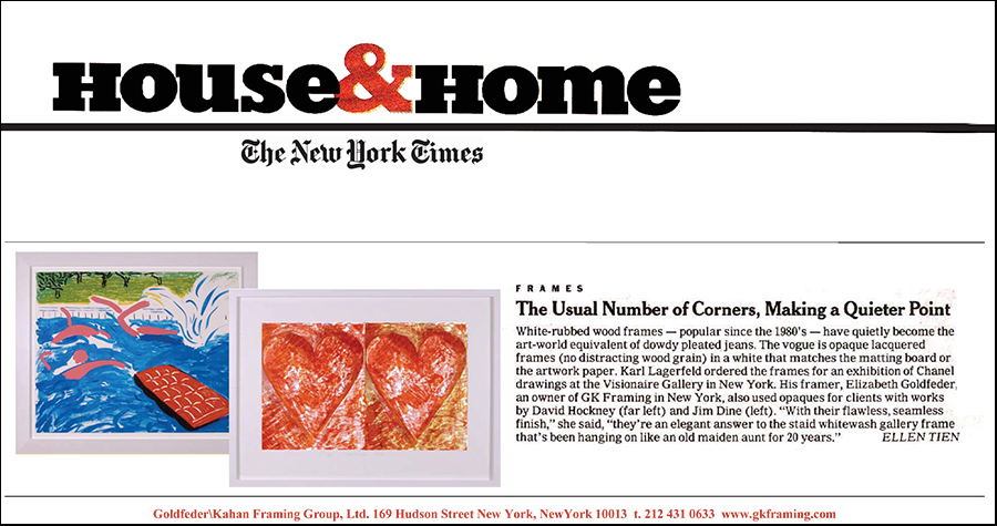 House & Home New York times press piece on GK Framing