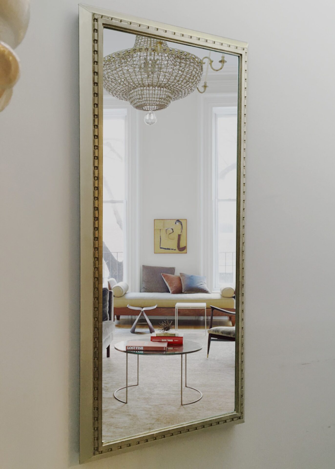 close up of reflectel mirror tv in apartment