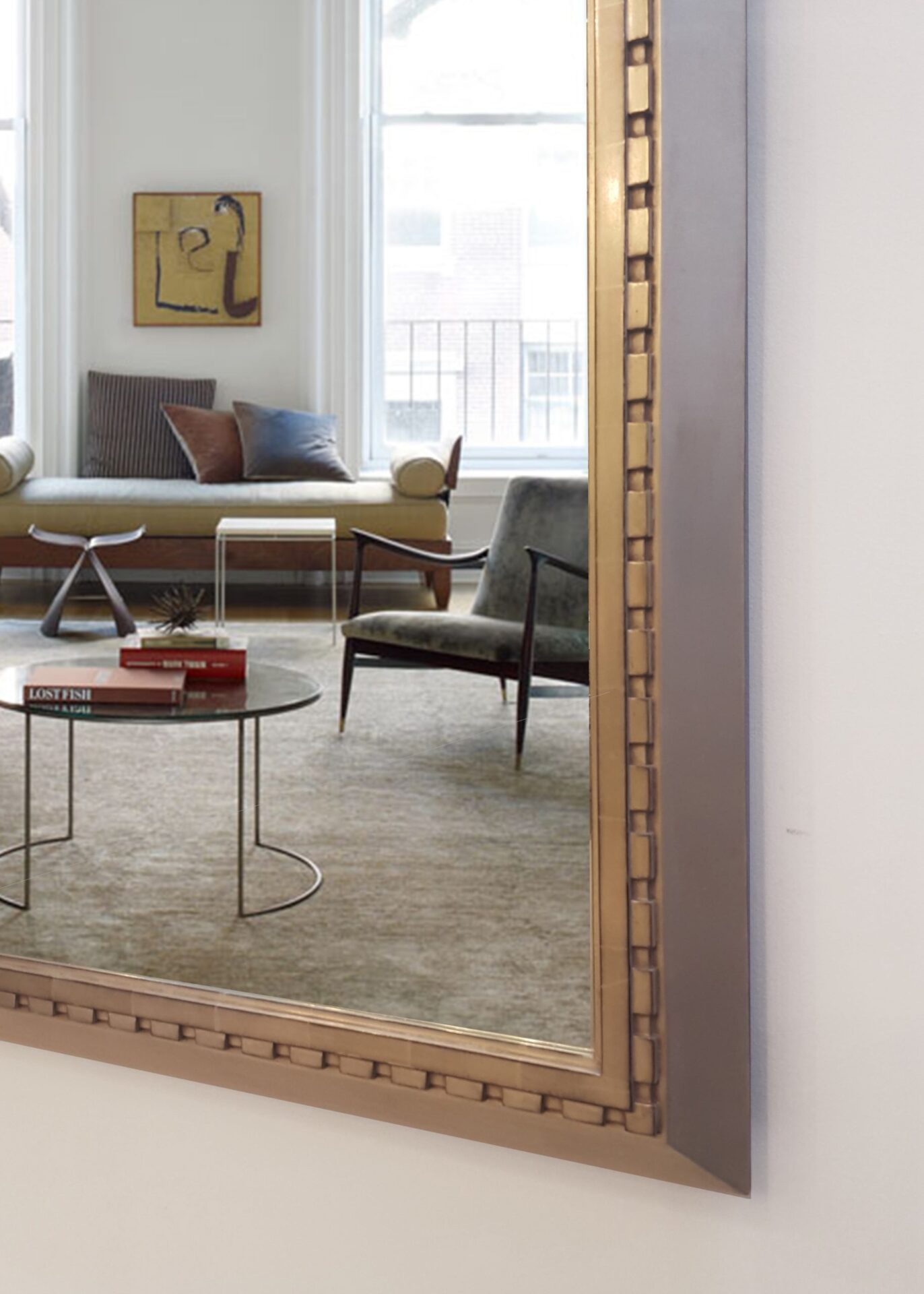 close up of reflectel mirror tv in apartment