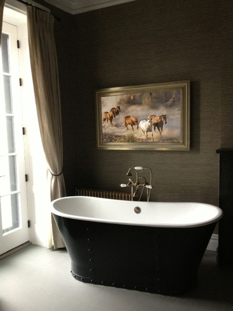 Gold Reflectel Mirror Tv Hangs Over Bathtub