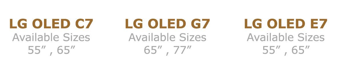 LG Sizes text showcasing the available sizes for the LG OLED