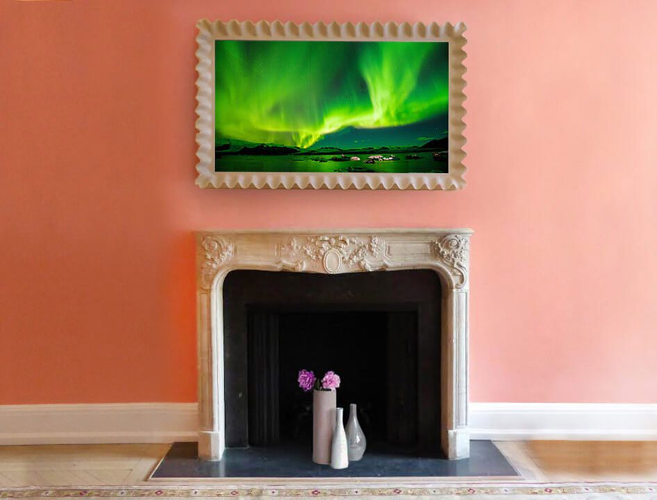 tv-makeover-after (Active May 2020) Custom Framed Mirror TVs Makeover - After - with white carved frame