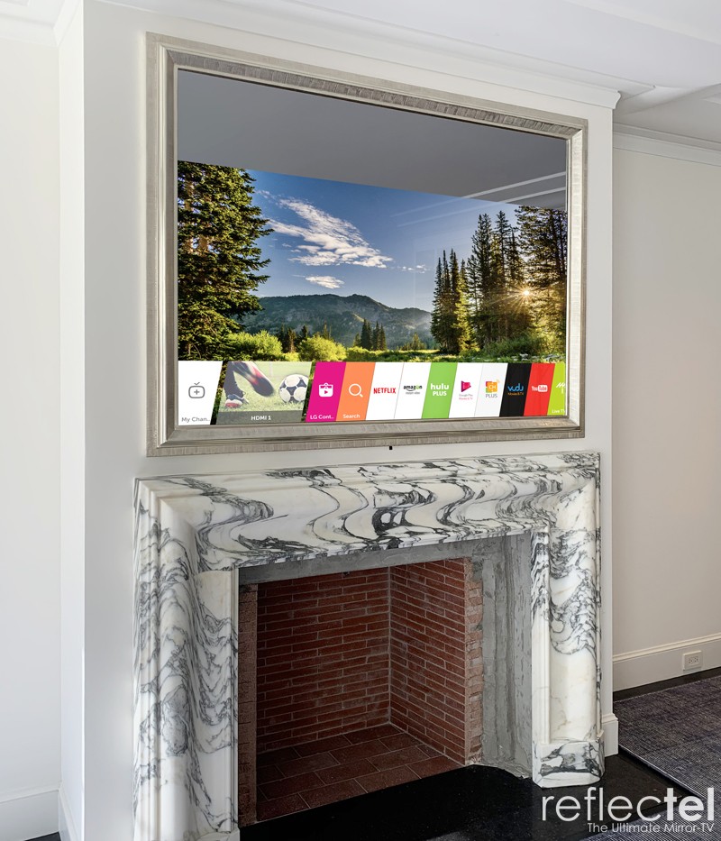 Photo Of A 65 Inch TV Mirror Over A Fireplace