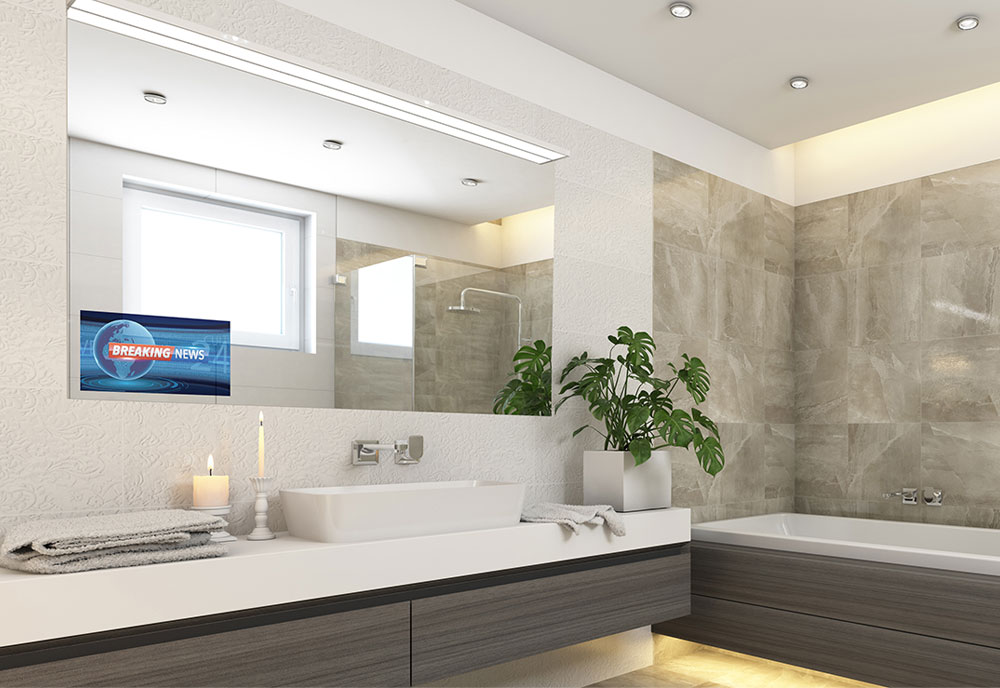 Frameless Television Mirror In Bathroom