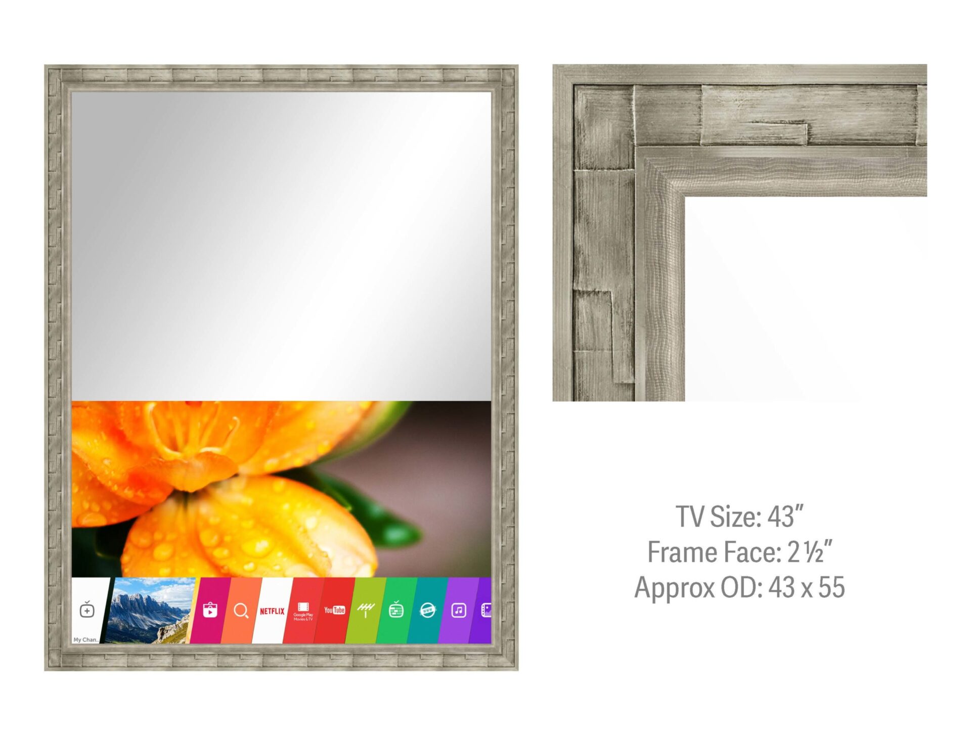 Mirror TV Mockup With Custom Silver Frame