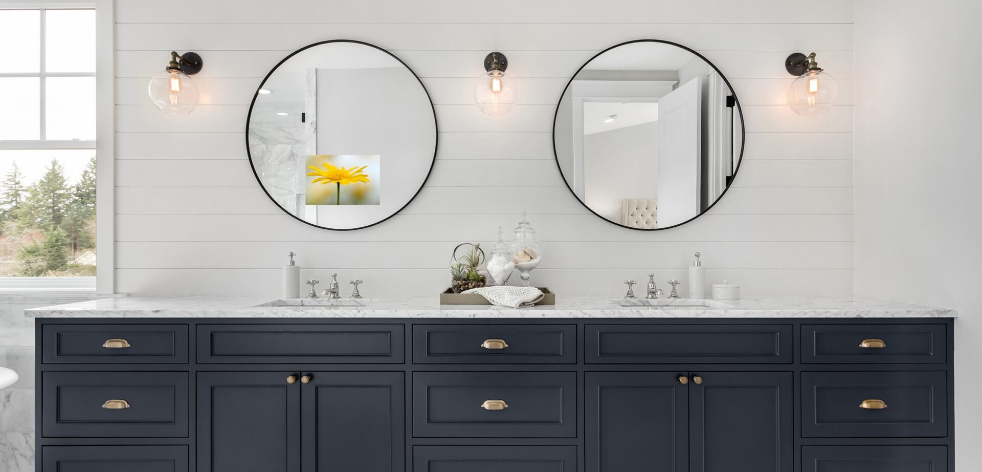 Circle Mirror TV In Bathroom