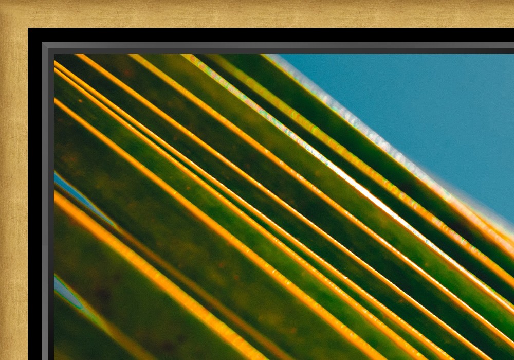 GS 55 Floater TV Template_.75_soundbar ON web CORNER (Active May 2020) Floater TV ON closeup in Gold Leaf Custom Frame