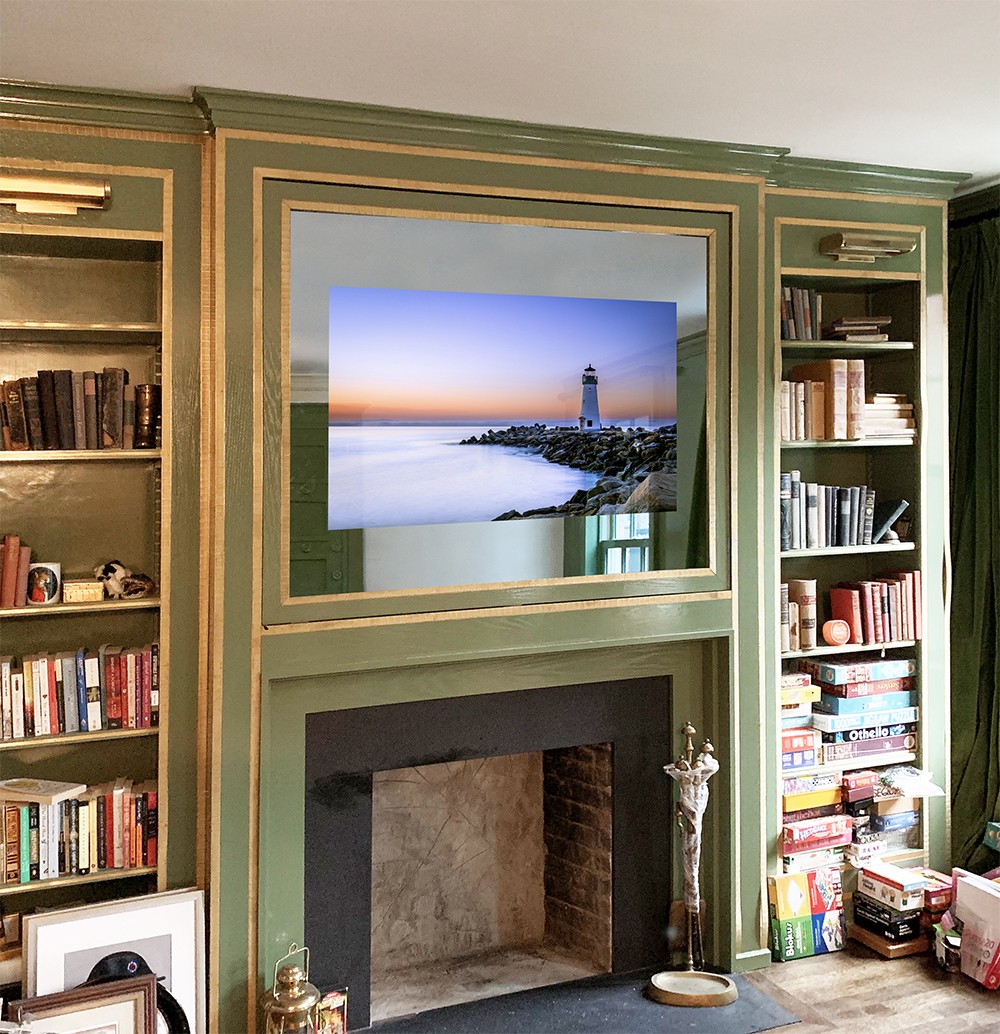 Mirror Tv Installed In Millwork In Living Room
