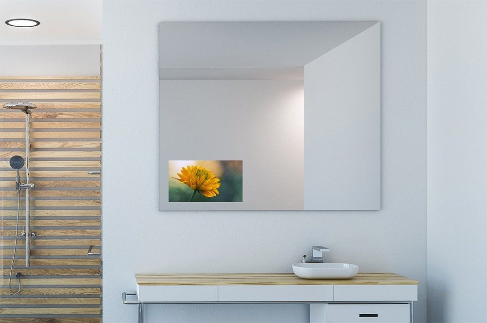 Frameless Bathroom Vanity Square Mirror Corner Tv