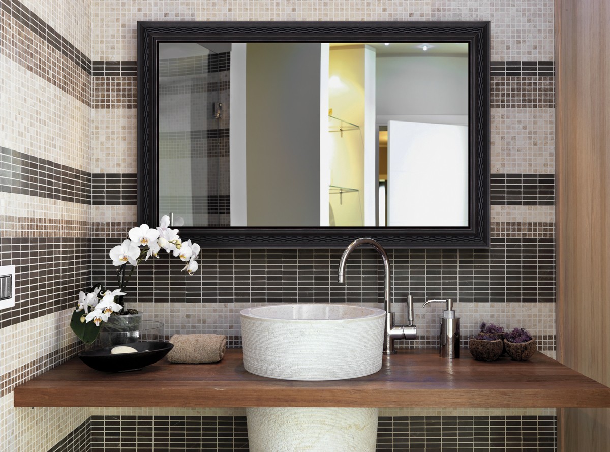 Spa Glass Bathroom Specialty Wood Black Frame