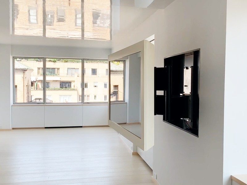 Sleek Modern Wood Framed Television Mirror Articulating Arm