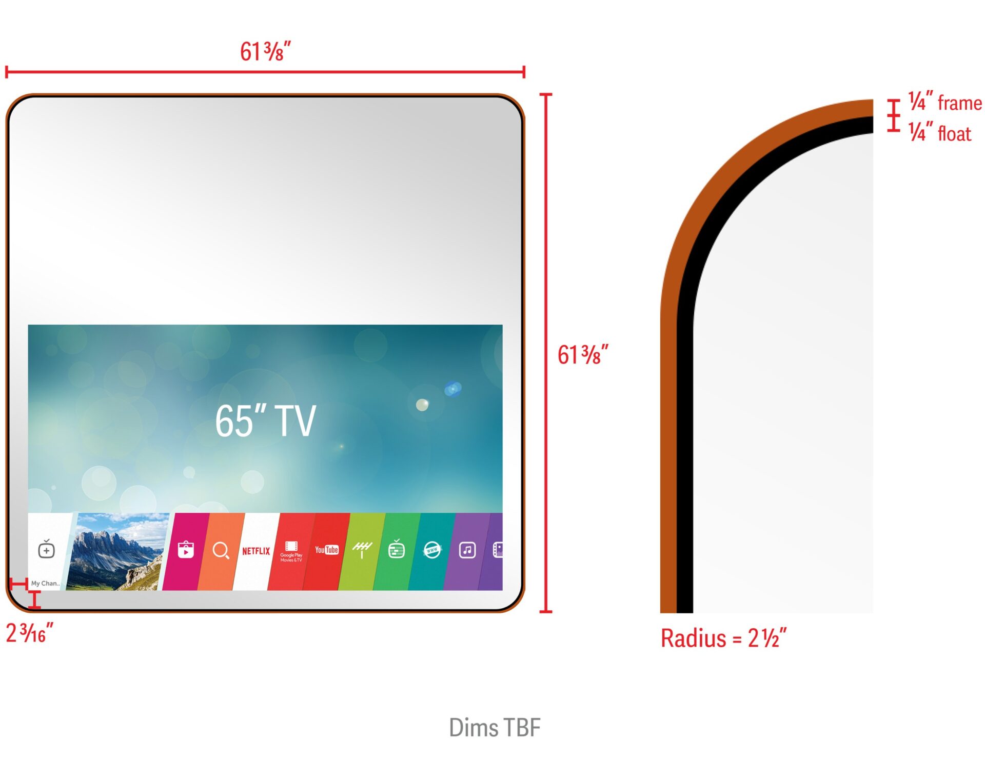 65 Inch Mirror Tv Mockup With A Custom Leather Floating Frame