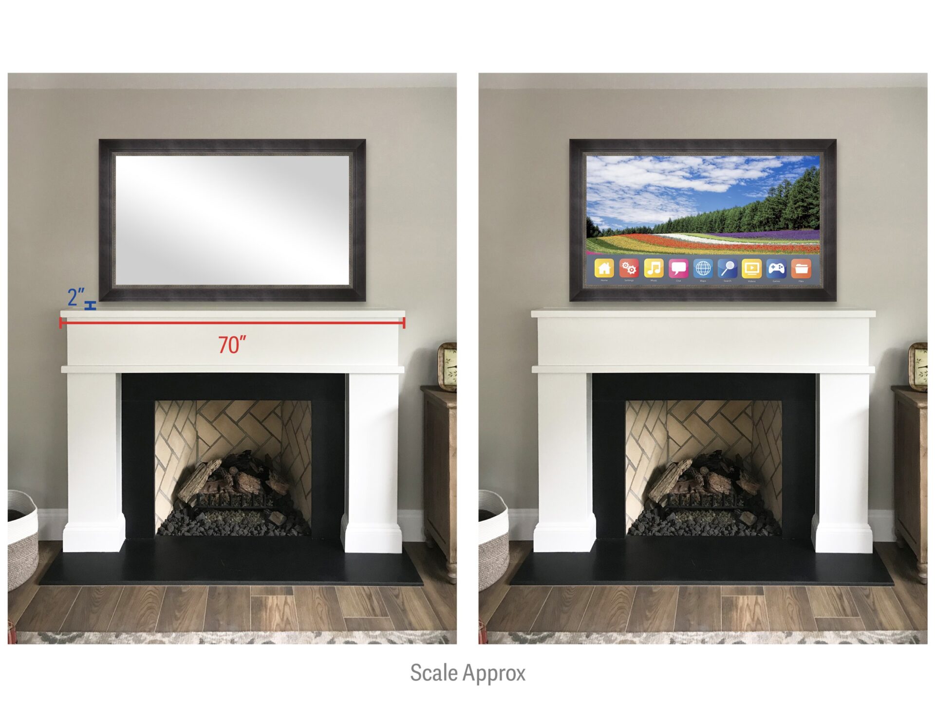 Television Mirror Situation 2 Inches Above Mantel Fireplace