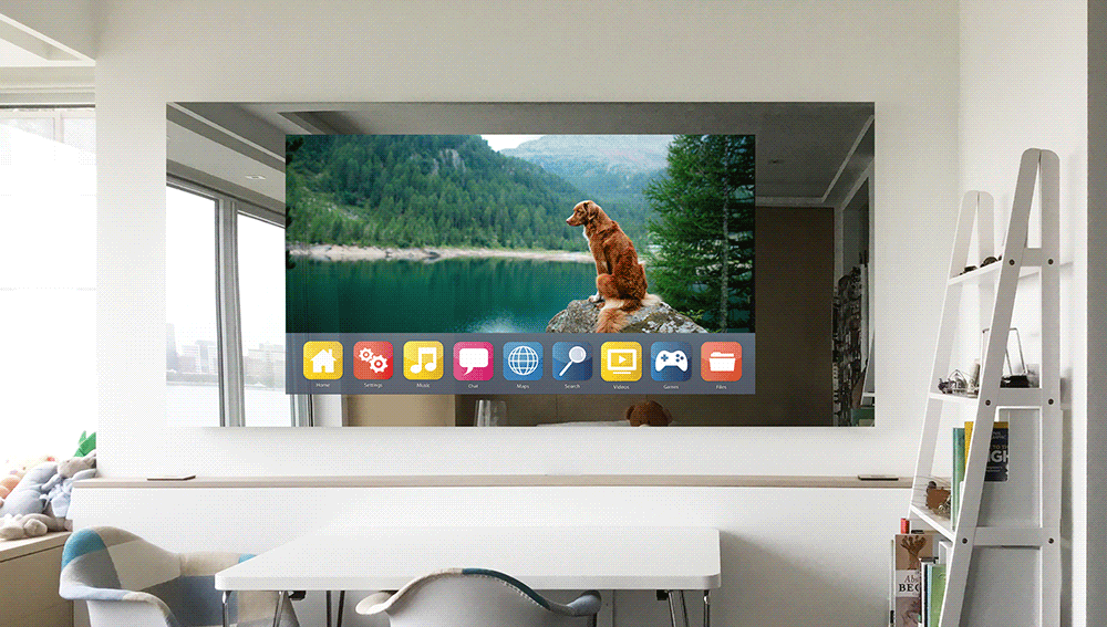 frameless Mirror TV in bedroom GIF ON OFF