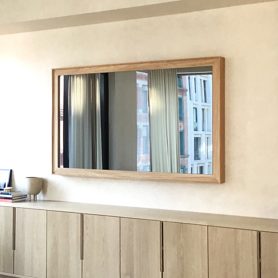 85inch framed television with mirror in natural bespoke wooden oak