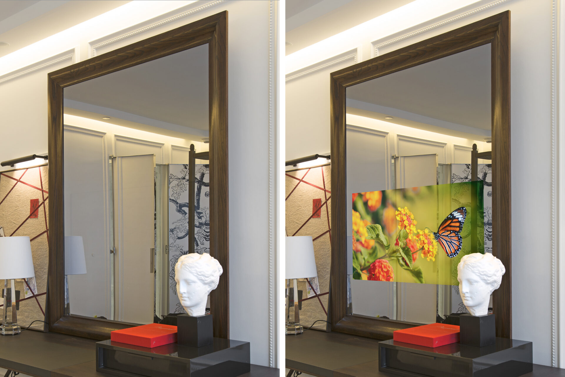 Baccarat NYC Hotel Suite Mirror TV With Wood Frame