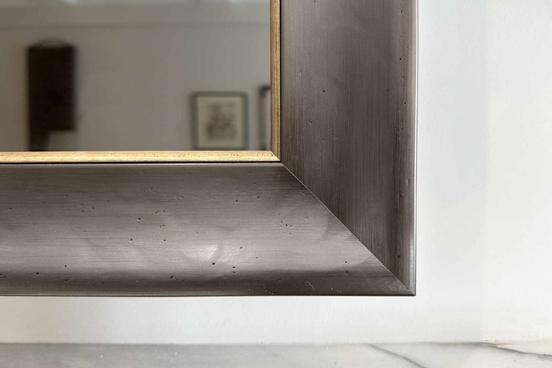 Silver Toned Mirror Tv Frame Closeup With Silver Fillet Detail