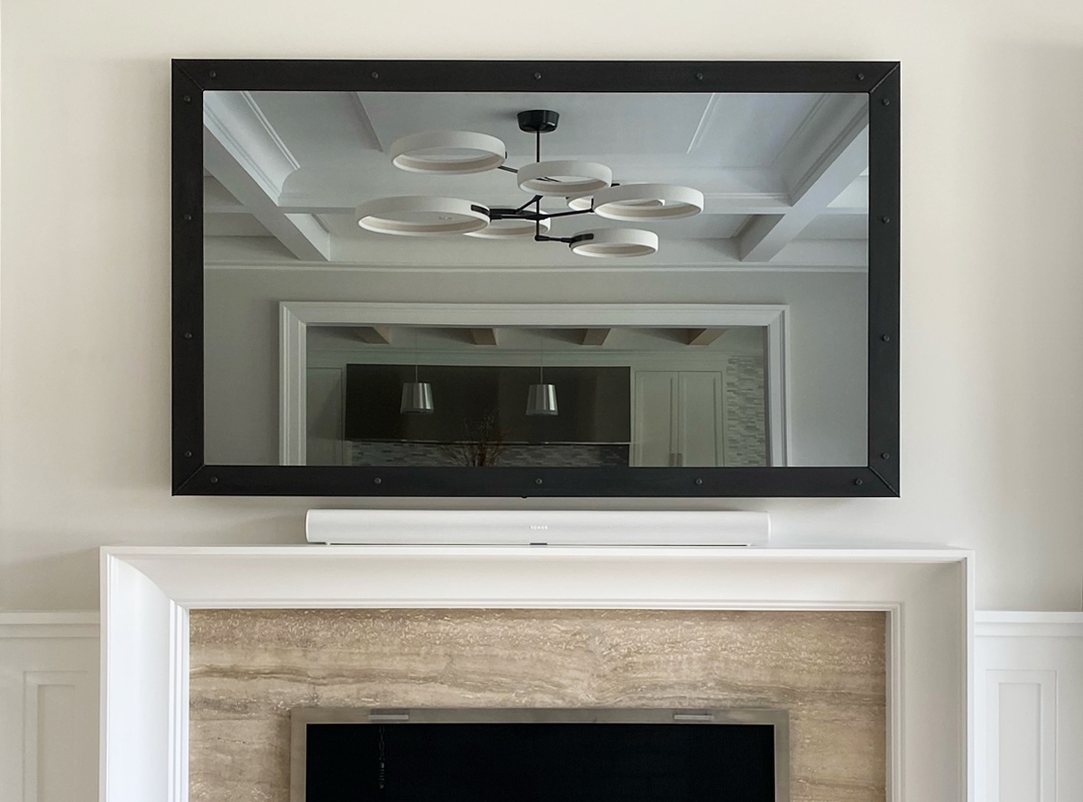 Dark Metal Steel Framed Tv Mirror Over Mantel