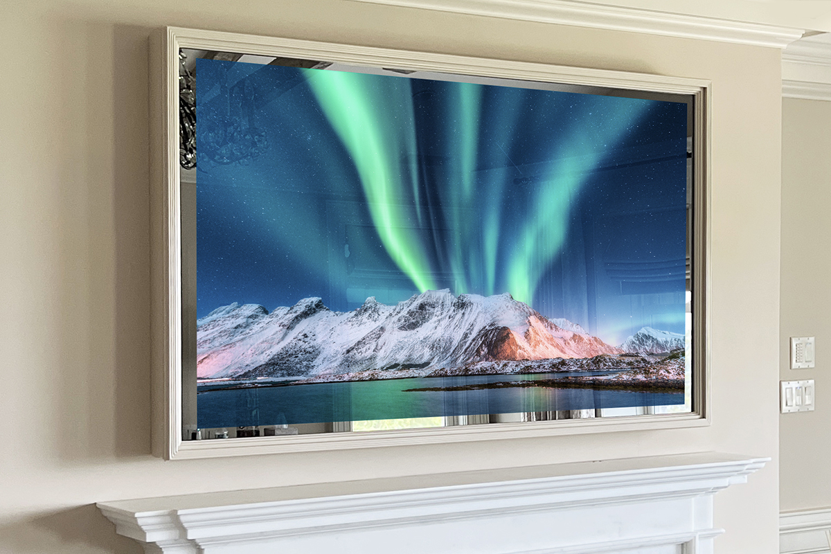 Painted Thin Wood Framed Tv Mirror In Bedroom