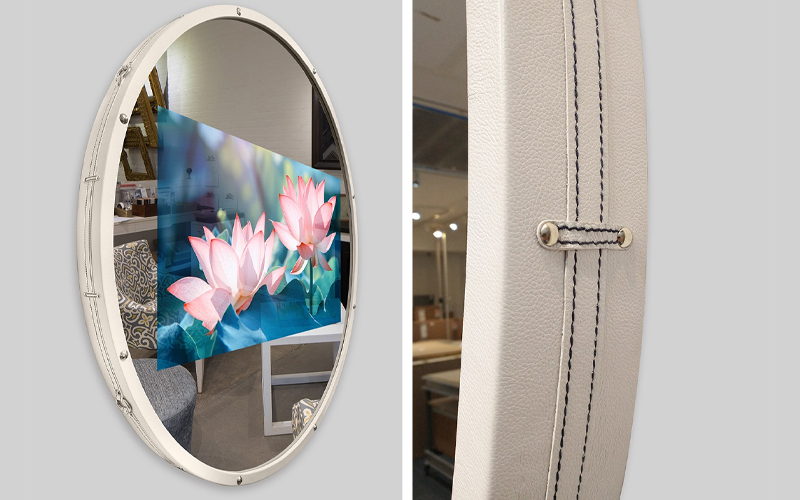 Round Tv Mirror With White Leather Frame