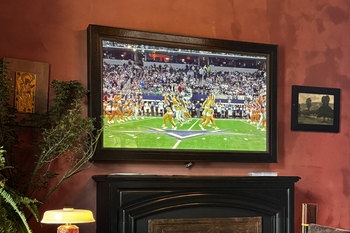 Mirror TV With Dark Leatherette Frame Installed In Nicole Gordan's Kips Bay Show House Room