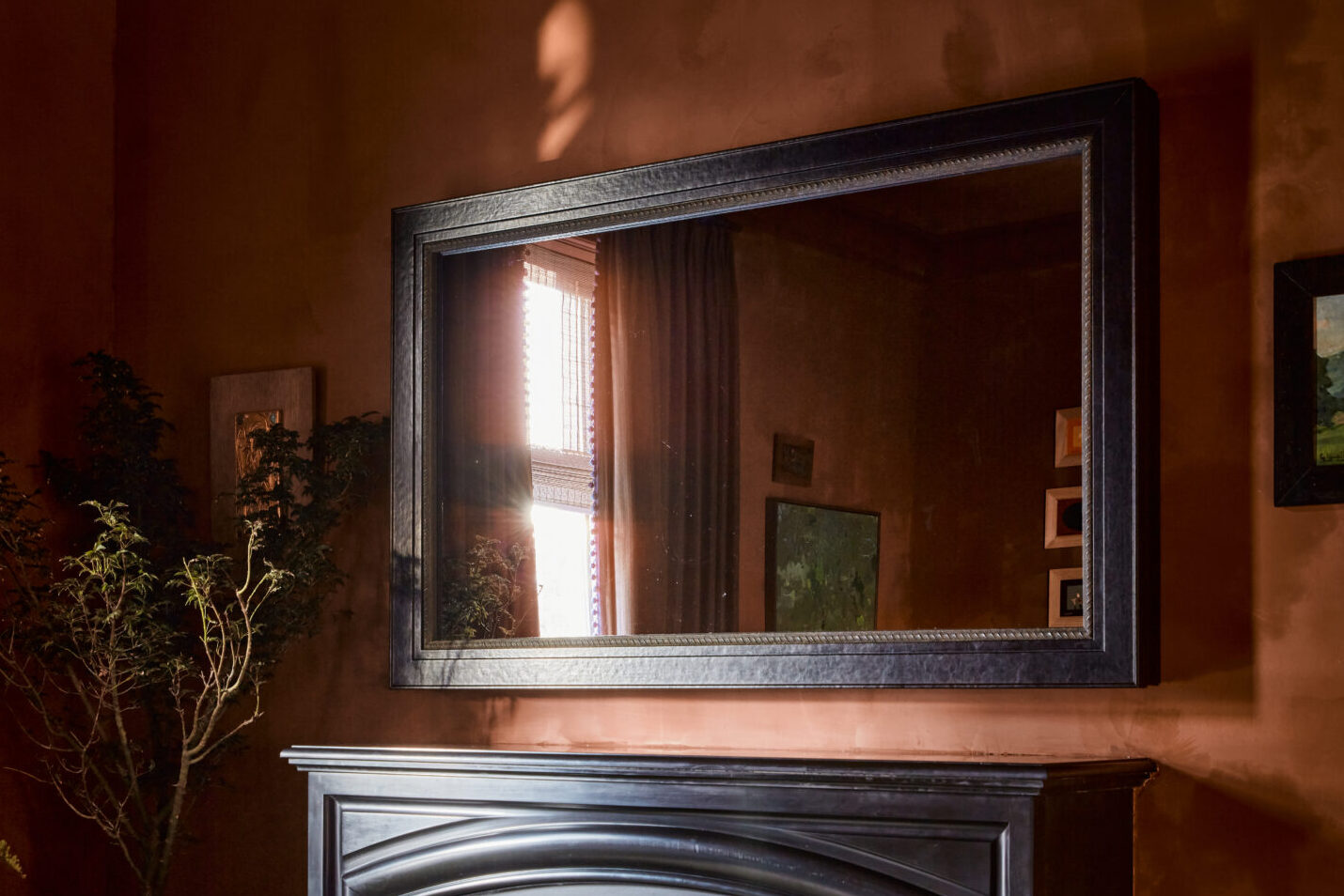 Mirror TV With Dark Leatherette Frame Installed In Nicole Gordan's Kips Bay Show House Room