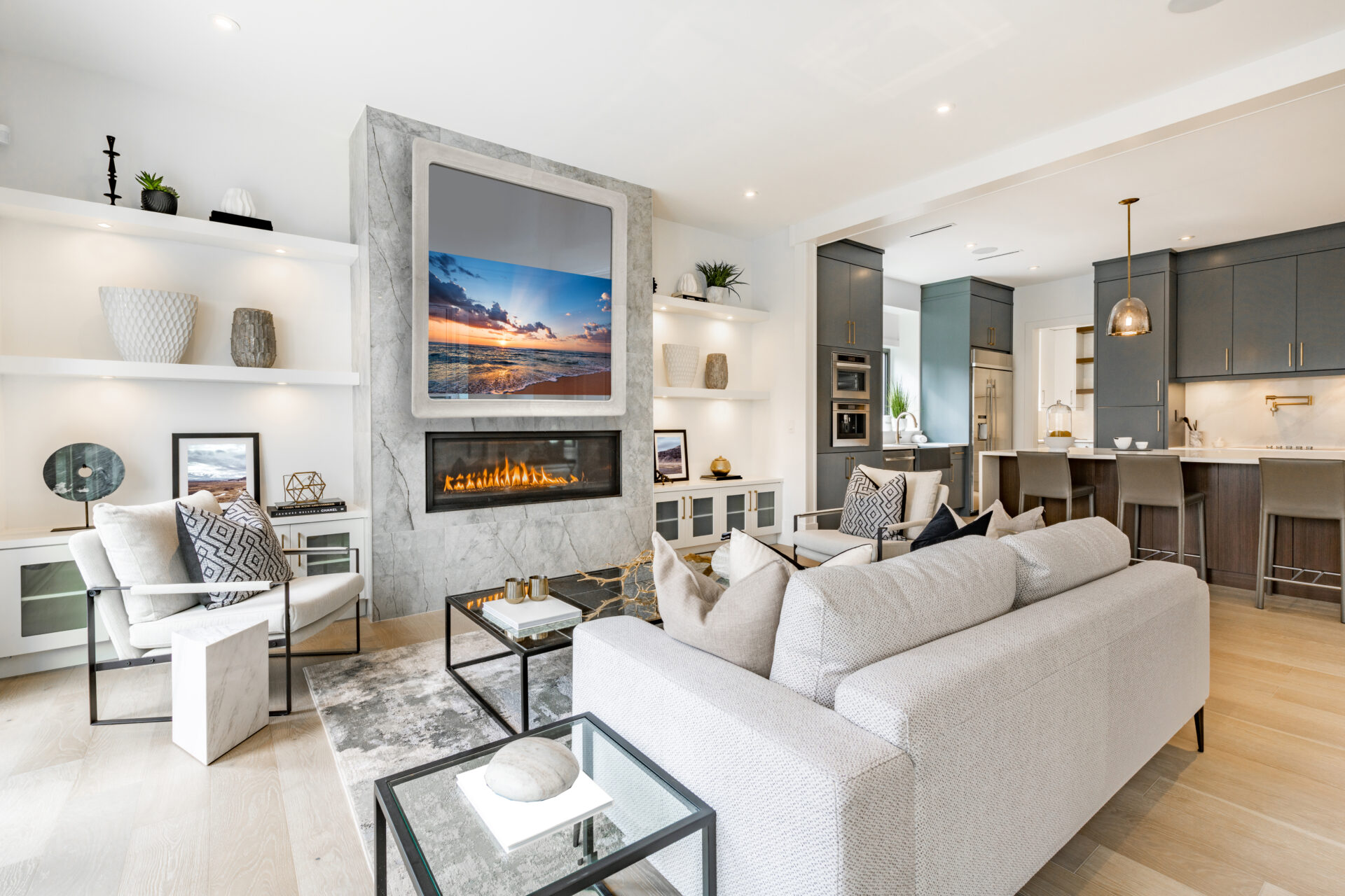 Swoop leather tv mirror frame in living room