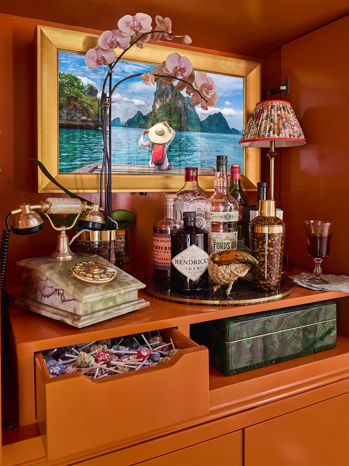 Gold Mirror Tv Small In Orange Cabinet For Kips Bay Palm Beach 2026 With Mini Bar