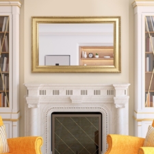 48" Landscape - Gilded Carved gilded shiny framed television and mantel fireplace living room