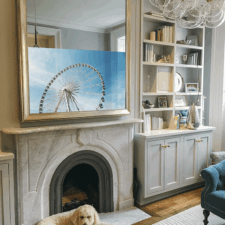 55" Square - Gilded Shaped Stunning masterpiece for a 55 inch 4k upscale television hidden behind water white dielectric glass in Brooklyn New York