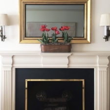 43" Landscape - Gilded Carved recessed television frame and water white mirror red flower