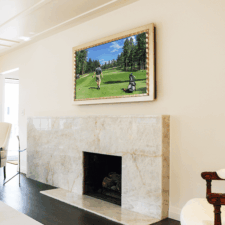 55" Landscape - Gilded Carved Best Mirror TV Westchester in Hand Carved gilded frame with geometric liner hidden tv behind high quality glass