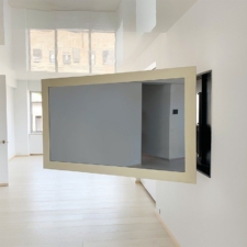 65" Landscape - Specialty Wood on Articulating Arm custom painted television on articulating arm in high end NYC apartment