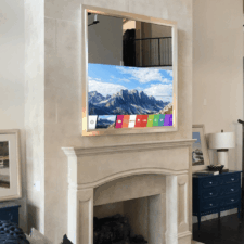 65" Square - Gilded Shaped Hilton Head South Carolina the best and most beautiful framed mirror with hidden television over stone mantel fireplace