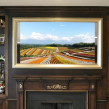 75" Landscape Plus - Gilded Carved 75 inch large mirror tv with gilded lite carved frame in traditional library