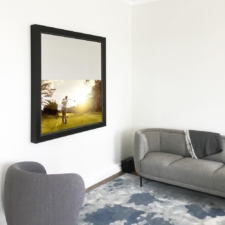 55" Square - Signature Leatherette Upper West Side best Mirror TV in a prefinished economical frame made of black leather like material in a square shape for finest television transmission and mirror reflection