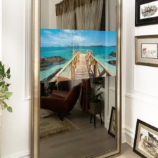 55" Portrait - Signature Shaped Best quality tv transmission in a tall vertical portrait tv mirror silver signature prefinished in Jersey City townhouse with a Samsung TV