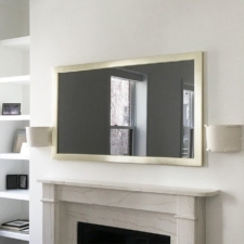 65" Landscape - Gilded Shaped sleek modern gilded white lemon framed ambient mirror with television off