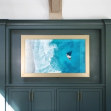 55" Landscape - Signature Elite 55 inch samsung lg sony television recessed into living room niche custon painted benjamin moore side