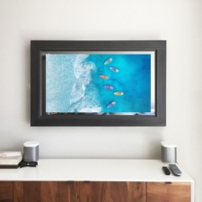 55" Landscape Plus - Modern Wood Los Angeles bedroom with beamsplitter dielectric mirror with concealed Samsung 4K television for flawless transmission