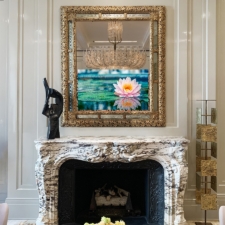 48" Portrait Plus - C/O Vintage Frame Magnificent Antique frame from Paris in a portrait plus Samsung 8K mirror television and vintage bespoke frame installed over fireplace in nyc luxury townhouse Upper East Side