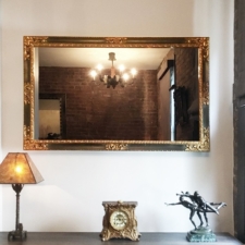 55" Landscape - Gilded Carved Spanish18th Century Period Frame with the finest mirror television black and gold details in NYC pied a terre home