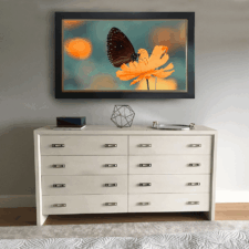 55" Landscape - Modern Wood Westchester Best Mirror TV custom painted benjamin moore concealed tv over bedroom dresser and custom metal liner