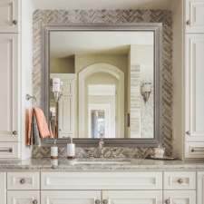Square Plus - Gilded Shaped large square mirror with gilded white gold frame small bathroom television hidden