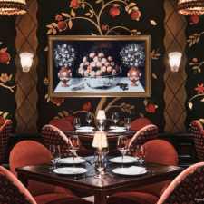 Barclays Center 65" Samsung The Frame - Signature Carved Barclay Center framed samsung the frame in dark dining room