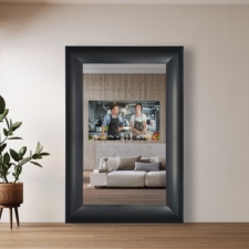 43" Portrait Plus - Specialty Wood 43" Mirror TV in Portrait Plus with dark wood frame in living room
