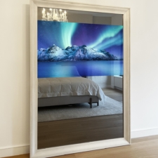 55" Portrait - Specialty Wood - Floor Install w/ Custom Armature Beautiful 55" Mirror tv after makeover turned on with custom white frame