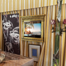 27" Tabernacle - Gilded Carved - River Brook Design - Kips Bay Palm Beach Tabernacle Gilded frame installed in River Brook's Kips Bay Palm Beach hut space