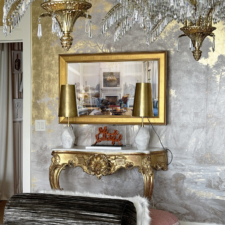 43" Landscape - Signature Shaped - Lori Morris Design - Kips Bay Palm Beach Gold prefinished framed Mirror TV in Lori Morris's Kips Bay Palm Beach Show House room