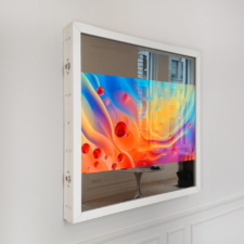 50" Square - White Leather with chrome side details